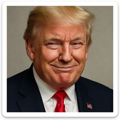 Enhance photorealism and vividness even further, keeping the very sly, cunning expression on Donald Trump's face, plain background, and a polished, high-quality finish in photorealistic style. sticker