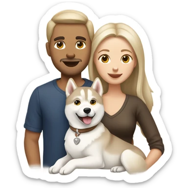 French Couple and One beige light Husky siberian  sticker