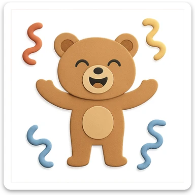 Make this bear full body with a laughing face, keep the swirly streamers around unchanged sticker