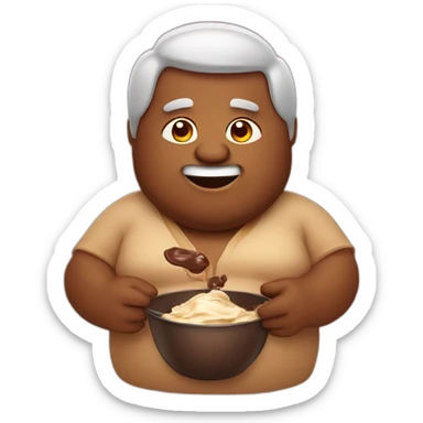 Fat Indian man eating melted chocolate sticker