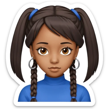 Lisa Left Eye Lopes with dark brown long ponytail hair, brown eyes, blue outfit sticker