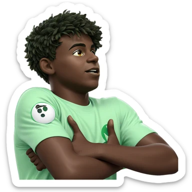 dark skinned boy in green sticker