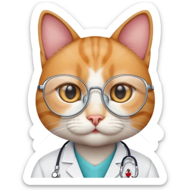 Create a emoji of a cat who shot in hide we are white lenses and we are avoid court as a doctor sticker