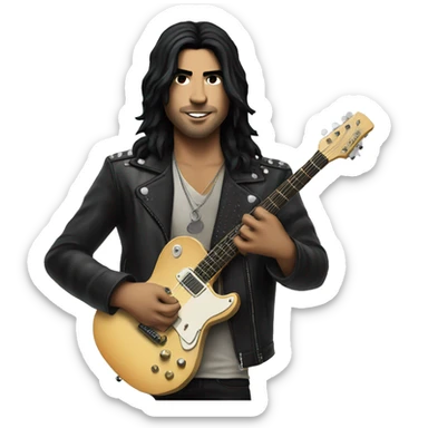 Rock star with black hair hold guitar sticker