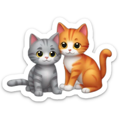 'striped grey cat' playing with 'little floofy red kitten' sticker