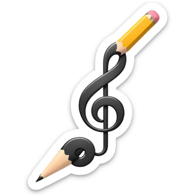 Minimalistic flat vector icon, iOS style, thin black contour on white background. Musical note with a pencil crossing it. Clean, no text, no shadows sticker