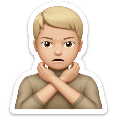 Grabbing throat with hands and looking angry with arms crossed and under chin sticker