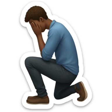 A person on their knees in despair, staring at the floor in defeat  sticker