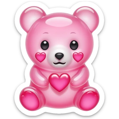 White jelly bear in the shape of a [unclear] with large pink heart-shaped eyes sticker