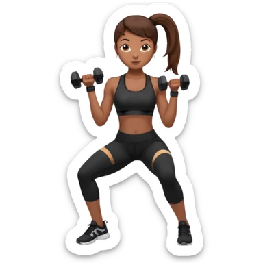 beautiful girl with brown hairs in sport wear in her hands is dumbbells sticker
