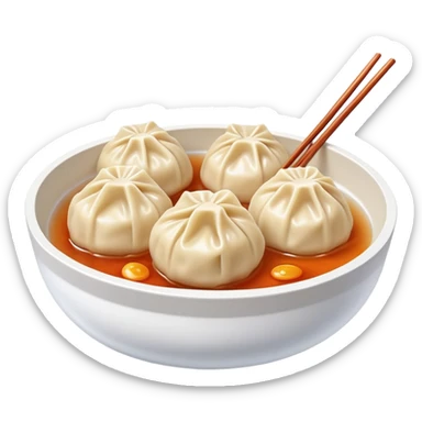 Xiaolongbao soup dumplings with visible soup inside, Chinese dim sum, emoji style sticker