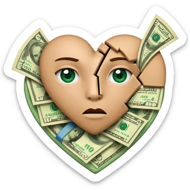 A broken heart glued together by dollars sticker