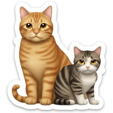 Two fat cats, one tabby and one brown sticker