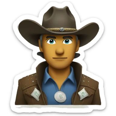 Cowboy face with dollar eye sticker