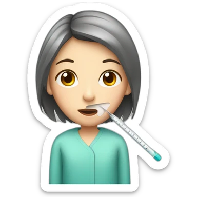 Illness girl with thermometer in the mouth sticker