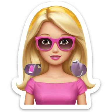 barbie with long blonde hair wear sun glasses, pink dress sticker