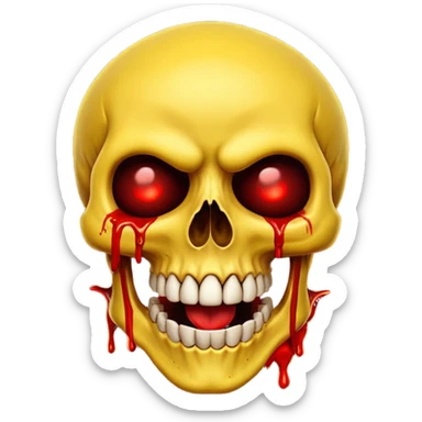 Yellow laughing Skull with blood and glowing eyes in the style of your bleeding skull art, the more detail  sticker