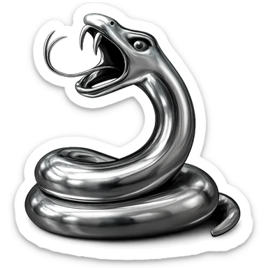 Transform this snake into a 3D chrome version with a shiny, metallic, highly reflective surface, keeping the same pose and expression. sticker