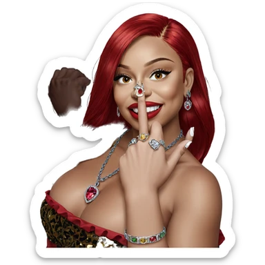 red haired girl with jewelry sticker