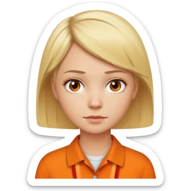 short blonde hair not smiling woman in orange collared shirt sticker