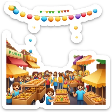 emoji festival with street food, music, garlands, celebration sticker