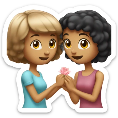 Brown haired girl proposing to black haired girl sticker