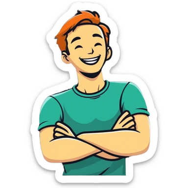 Arms crossed holding neck laughing guy  sticker