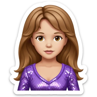 Linda Blair with long light brown hair,  light lavender sequin outfit  sticker