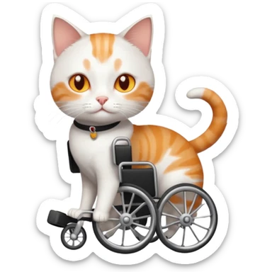 full body small short hair ginger and white cat with orange eyes walking in a wheelchair for cats sticker