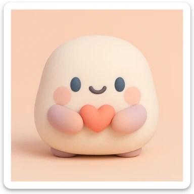 a mochi character holding a tiny heart, kawaii expression, mochi style sticker