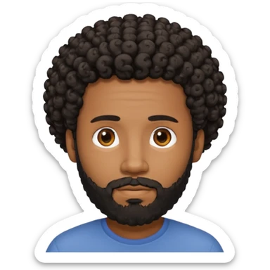 This is a cartoon-style avatar of a black man with curly black hair, a beard, and a calm expression  sticker