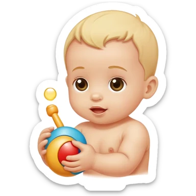 baby with a second hand toy sticker