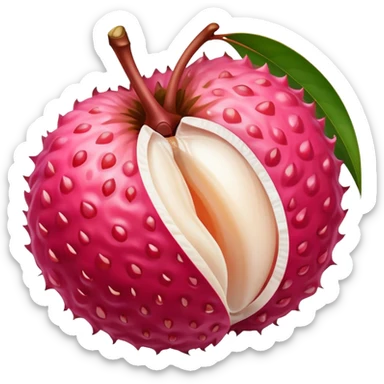 lychee fruit with reddish-pink rough outer skin, some peeled showing white juicy flesh sticker