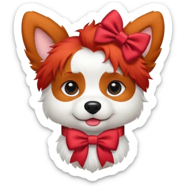 very red haired white dog with a bow on hair sticker