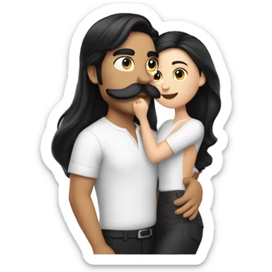 Guy with mustache kissing girl in black hair sticker