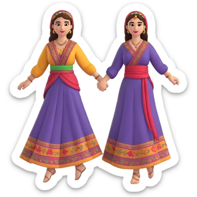 cartoon sticker of a group of Kurdish women in traditional female clothing dancing Kurdish dance holding hands, colorful and joyful, no text, suitable for WhatsApp and Instagram sticker