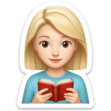 girl reading a book and sipping tea, memoji iphone style, cheerful expression sticker