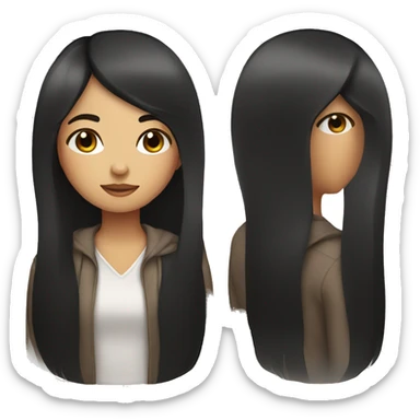 A girl with long black straight hair and dark brown eyes sticker