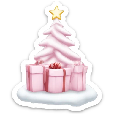 Light pink Christmas gifts under a white Christmas tree  sticker