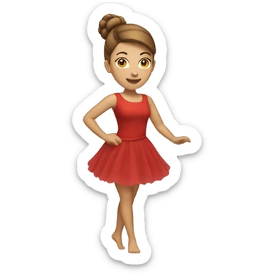 woman dancing emoji iOS red dress light skin, brown hair up in a bun sticker