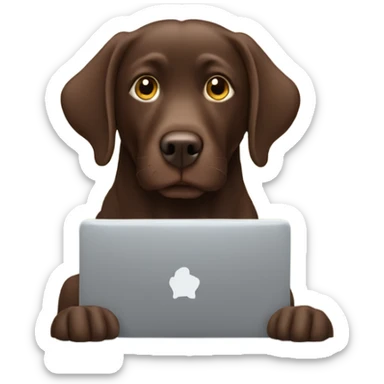 Chocolate lab typing on computer sticker