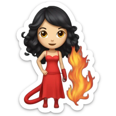 Catgirl with black hair wearing a red dress with a fire hose sticker