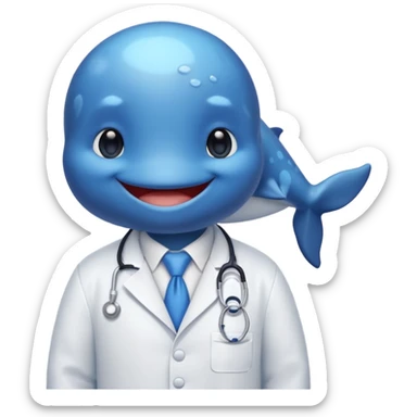 a whale wearing a white lab coat sticker