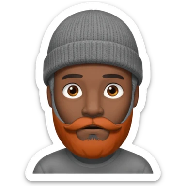 A dark-skinned man with a gray beanie, brown eyes, and a dark gray beard, wearing a calm expression. sticker