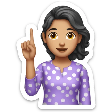 A girl with lavender kurti white spots showing three fingers in one hand sticker