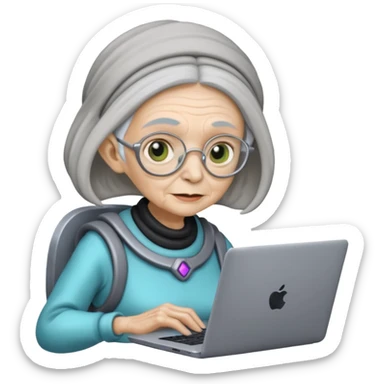 old lady alien with only gaming laptop. sticker