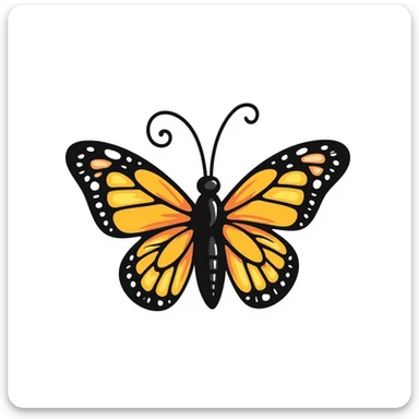 colorful butterfly, playful crayon doodle style, simple and childlike, centered on white sticker