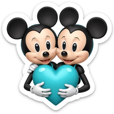 Mickey and Minnie with a teal blue heart  sticker
