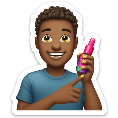A boy holding nail polish while being gay sticker