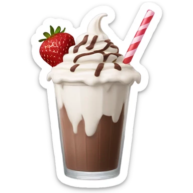 chocholate milkshake with whipping cream, straw and strawberries  sticker
